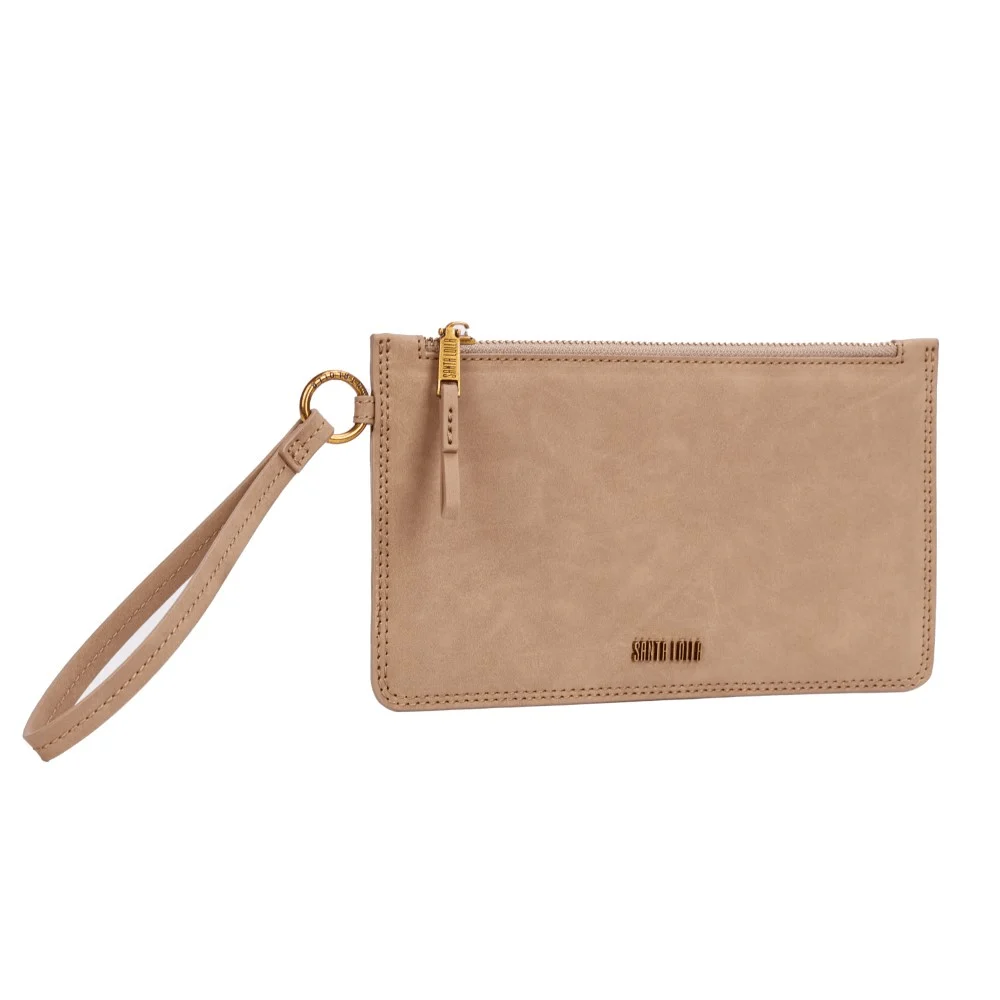 Clutch Pequena Camurça Bege Alça De Mão - vista 2 de 8