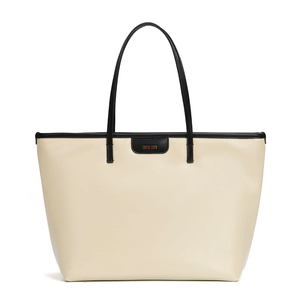 Bolsa Shopper Universitária Verniz Glossy Preta E Off White - vista 1 de 7