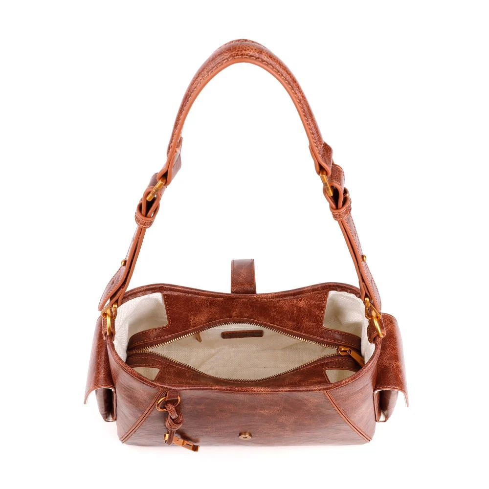 Bolsa Rustica Marrom Alça De Ombro - vista 4 de 6