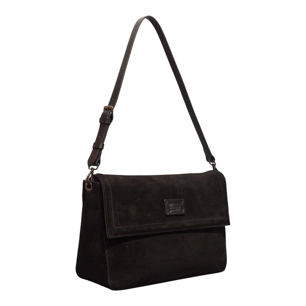 Bolsa Couro Camurça Preta Alça De Ombro - vista 2 de 3