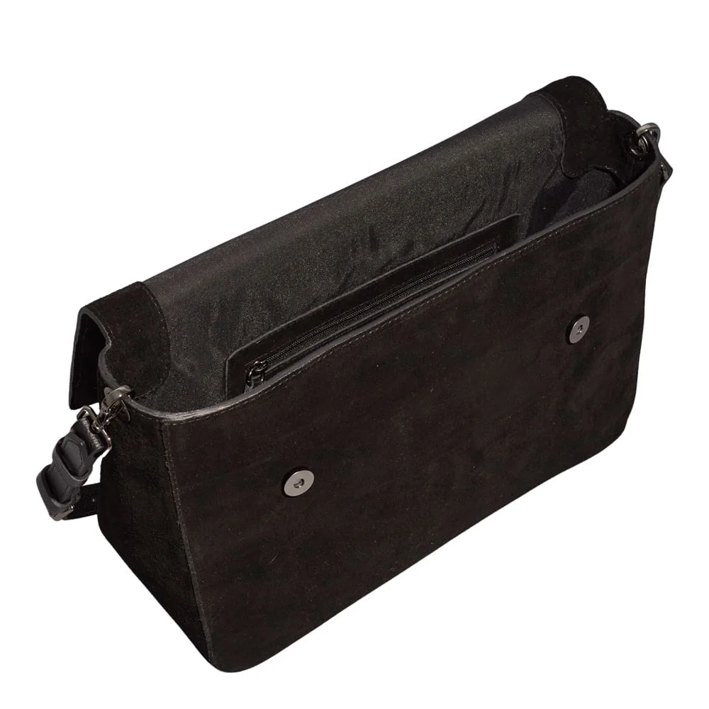 Bolsa Couro Camurça Preta Alça De Ombro - vista 3 de 3
