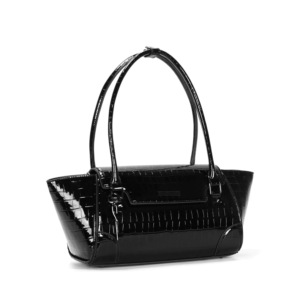 Bolsa Croco Preta Alça De Ombro - vista 3 de 4