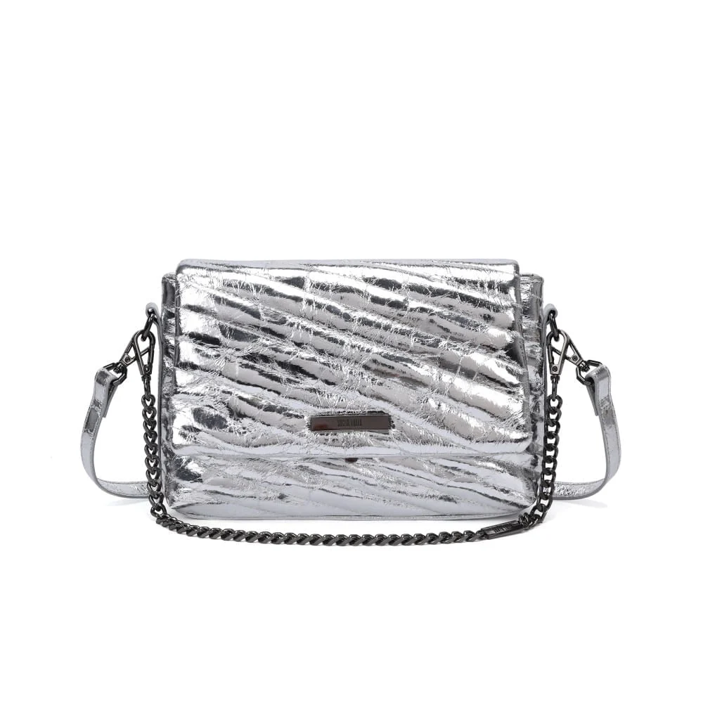 Bolsa Pequena Metalizada Crinkle Prata Alça Dupla - vista 2 de 6