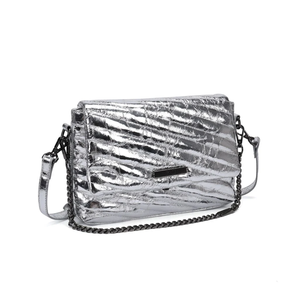 Bolsa Pequena Metalizada Crinkle Prata Alça Dupla - vista 3 de 6