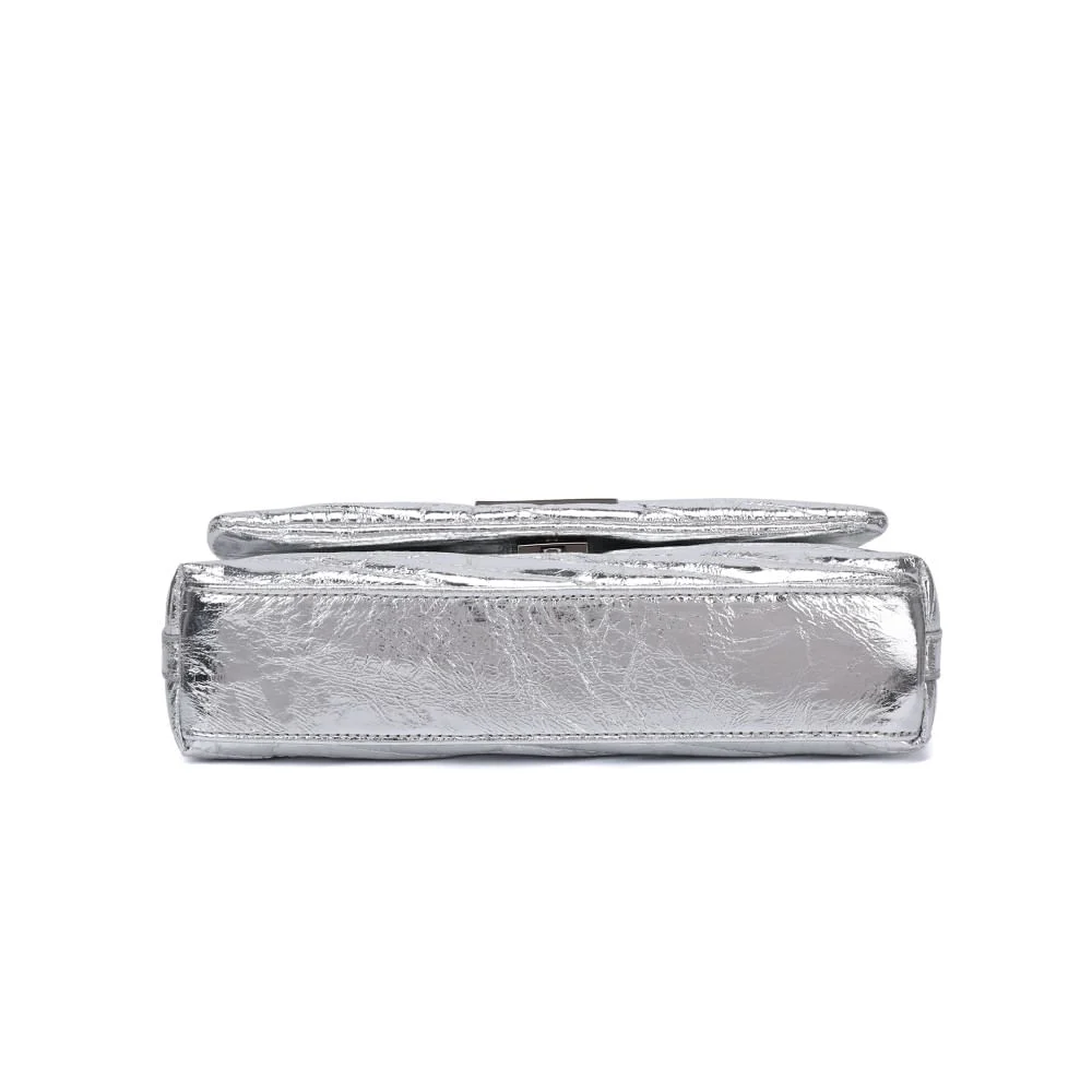 Bolsa Pequena Metalizada Crinkle Prata Alça Dupla - vista 5 de 6