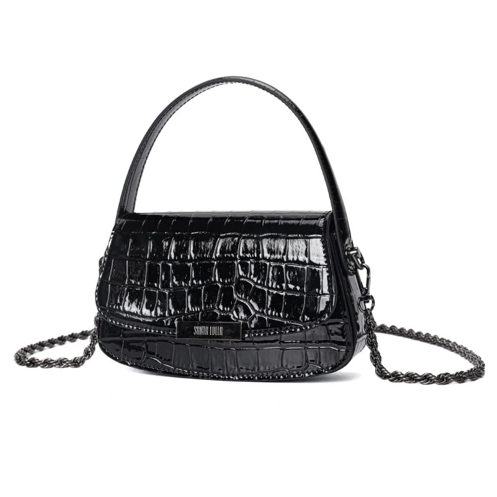 Bolsa Pequena Material Croco Preta Alça Dupla - vista 2 de 6