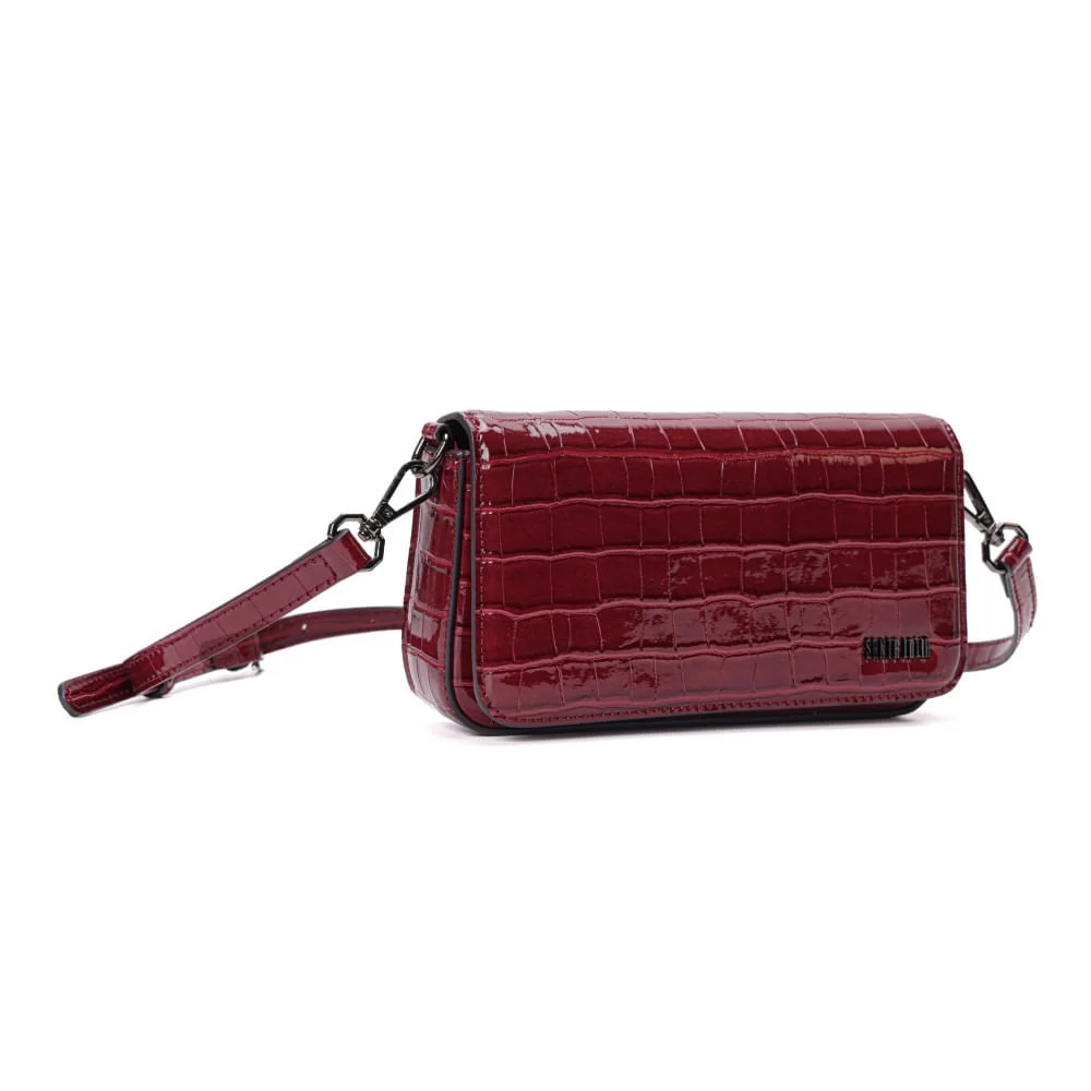 Bolsa Pequena Material Croco Vermelha Alça Transversal - vista 2 de 6