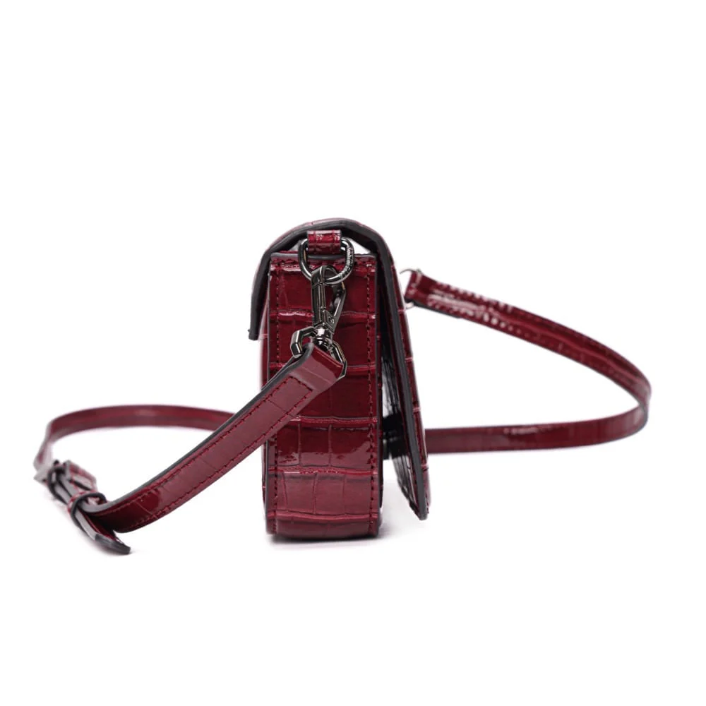 Bolsa Pequena Material Croco Vermelha Alça Transversal - vista 3 de 6