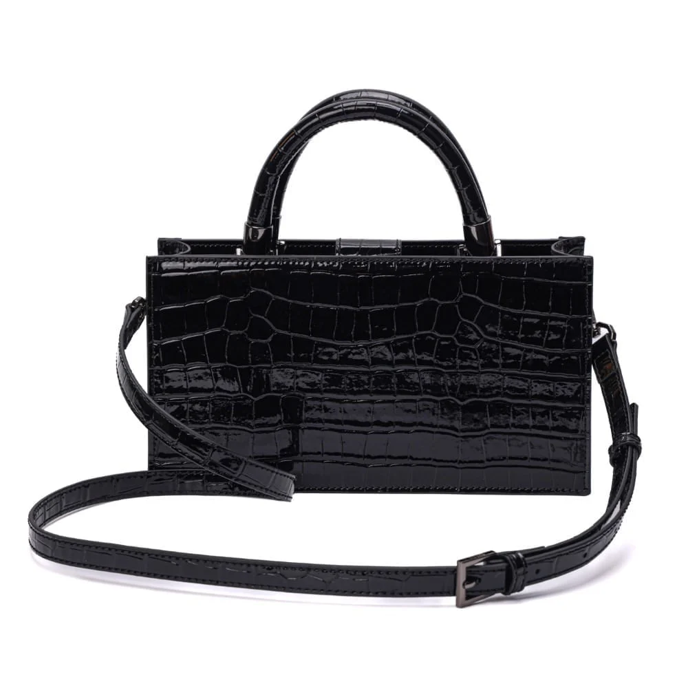Bolsa Tote Pequena Croco Preta Alça Dupla - vista 8 de 8