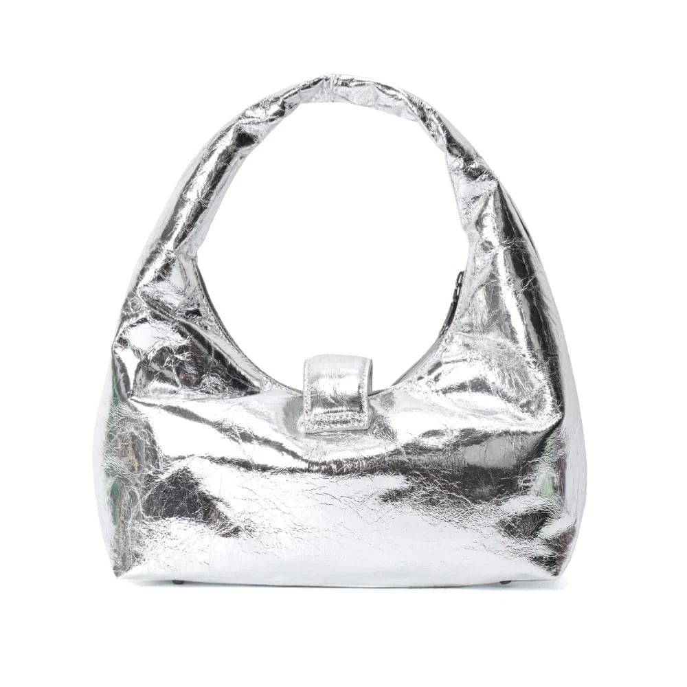 Bolsa Hobo Metalizada Crinkle Prata Alça De Ombro - vista 7 de 7