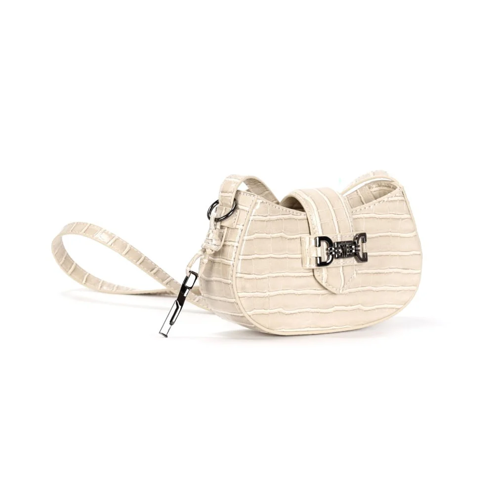 Bolsa Baguete Material Croco Off White Alça Transversal - vista 2 de 3