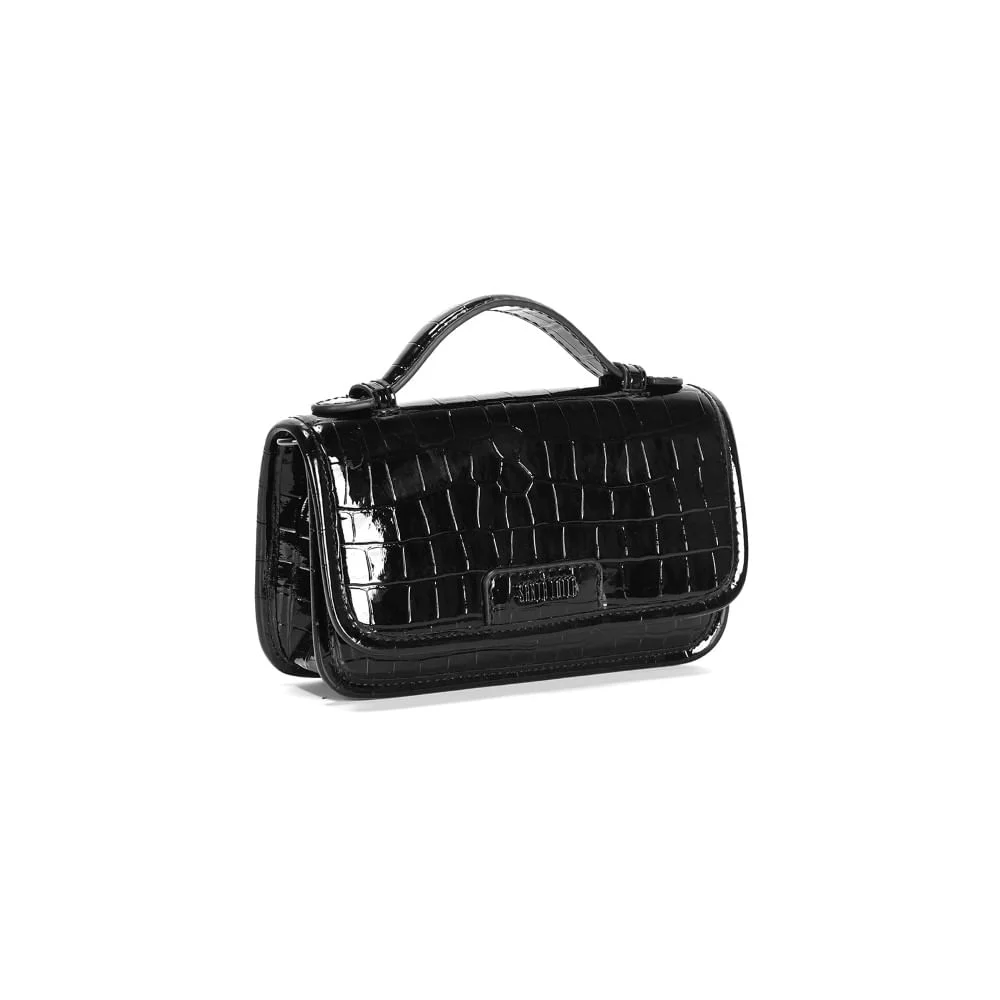 Bolsa Pequena Material Croco Preta Alça Transversal - vista 2 de 3