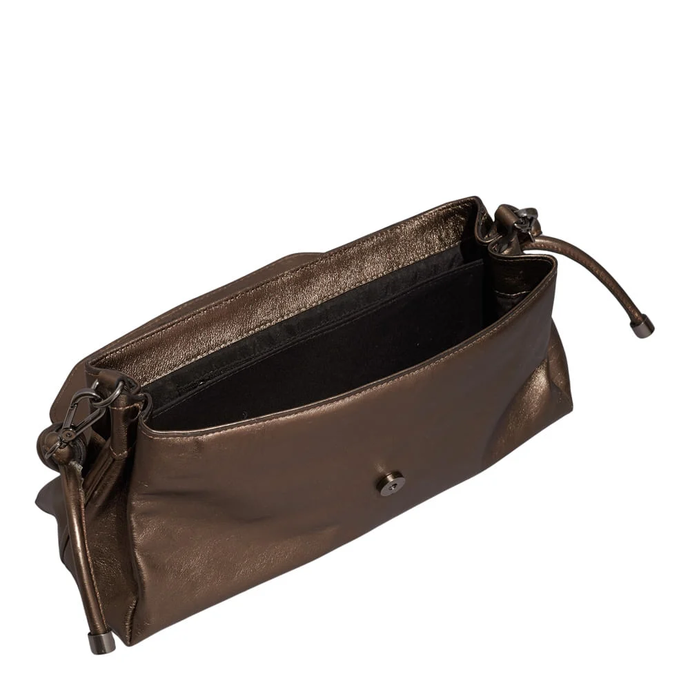 Bolsa Pequena Couro Metalizado Cinza Grafite Alça De Ombro - vista 3 de 3