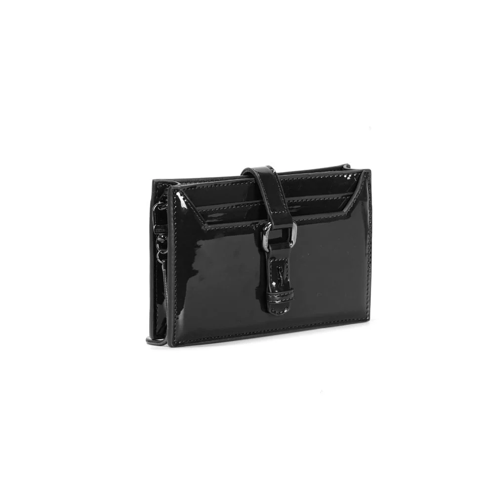 Bolsa Carteira Verniz Preto Alça Transversal - vista 2 de 3