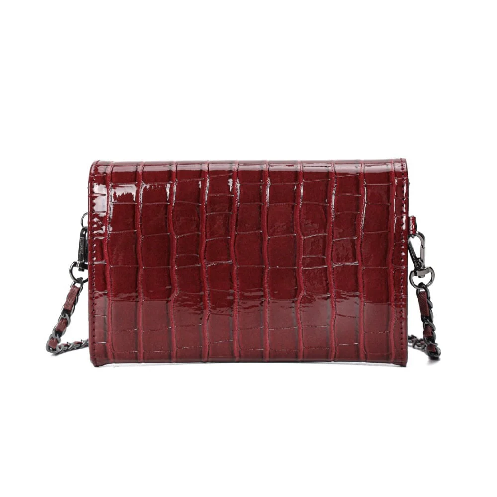 Bolsa Carteira Material Croco Vermelha Alça Transversal Corrente - vista 4 de 7