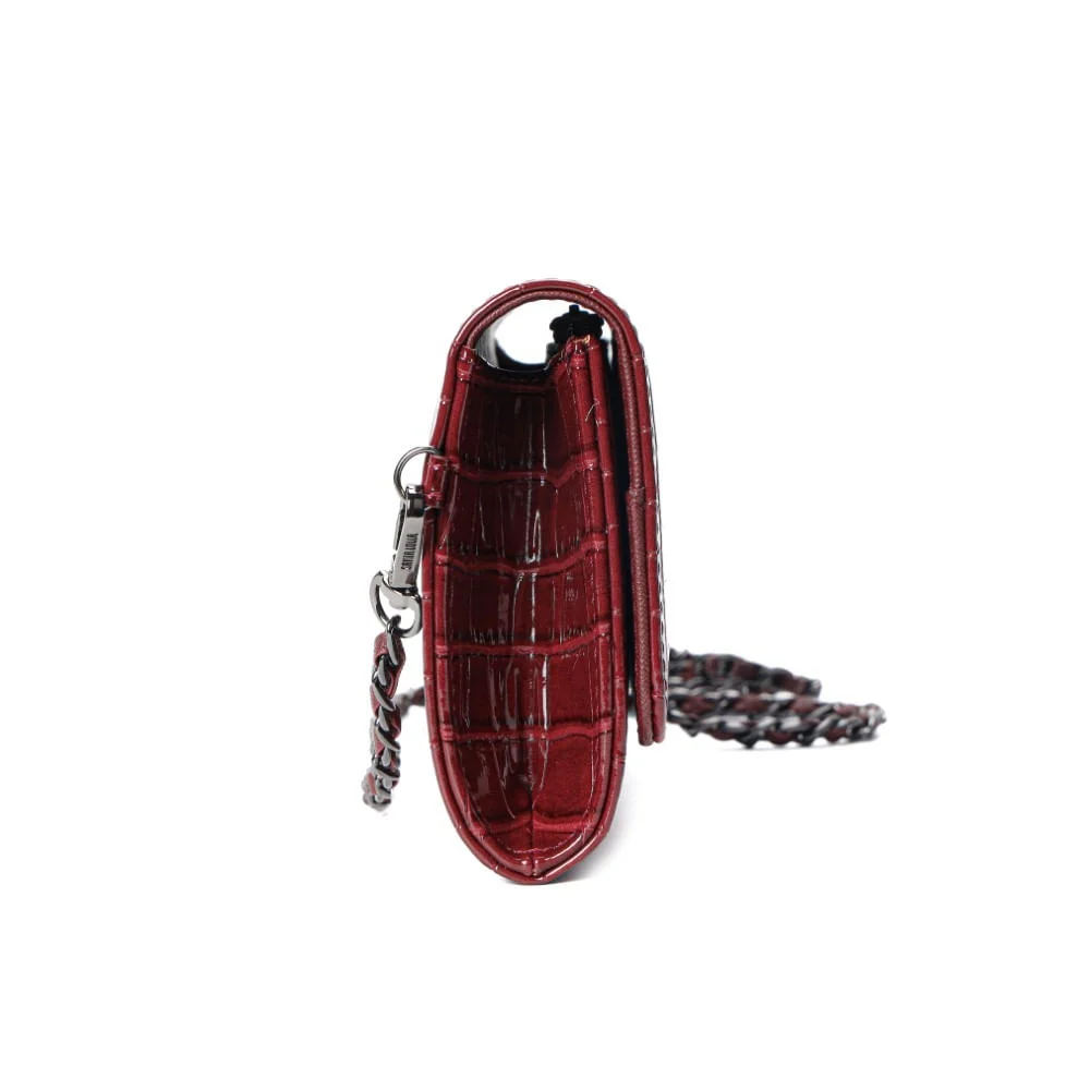 Bolsa Carteira Material Croco Vermelha Alça Transversal Corrente - vista 5 de 7