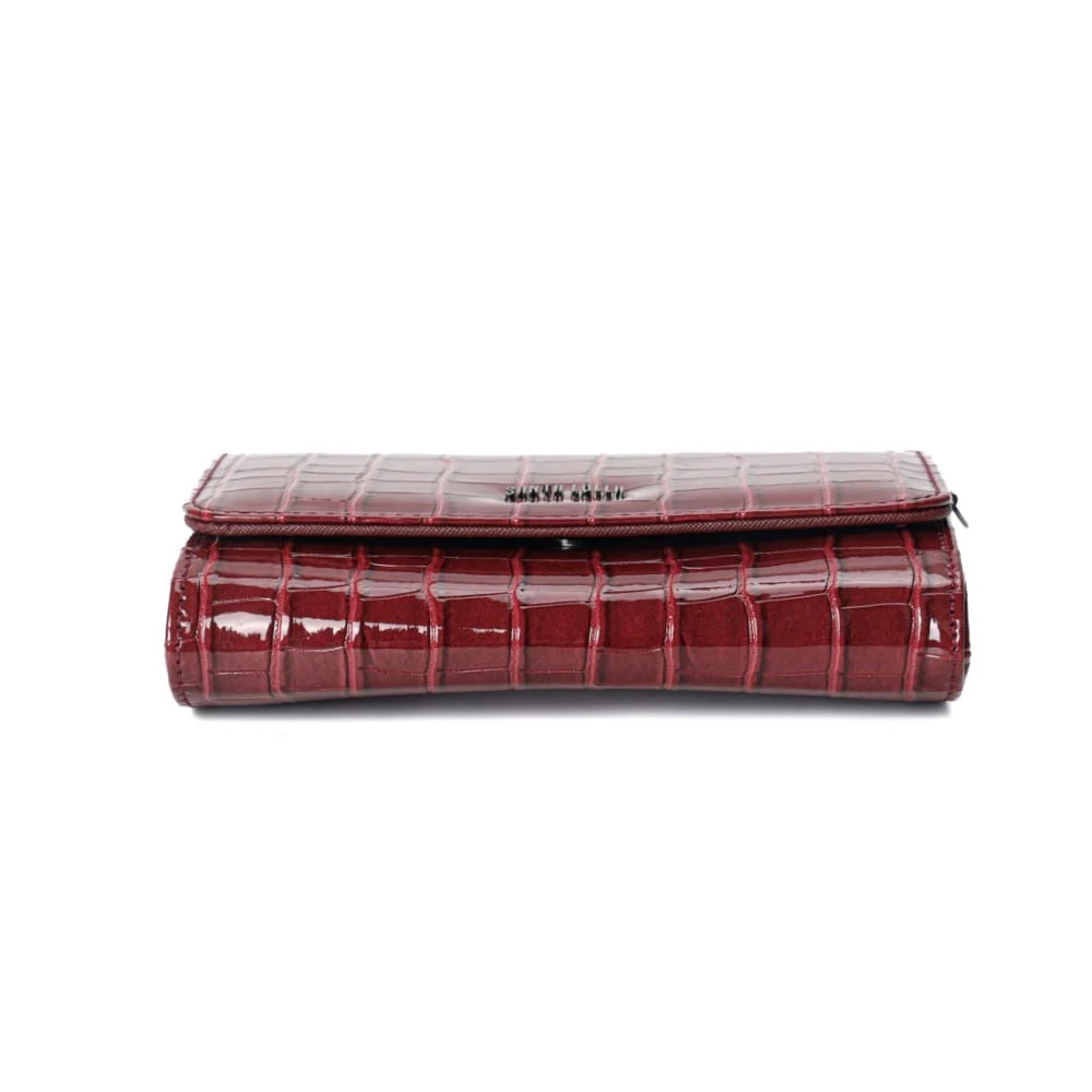 Bolsa Carteira Material Croco Vermelha Alça Transversal Corrente - vista 6 de 7
