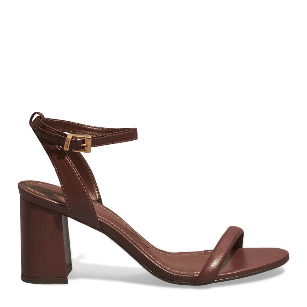 Sandália Napa Soft Salto Grosso Marrom Terra - vista 1 de 3
