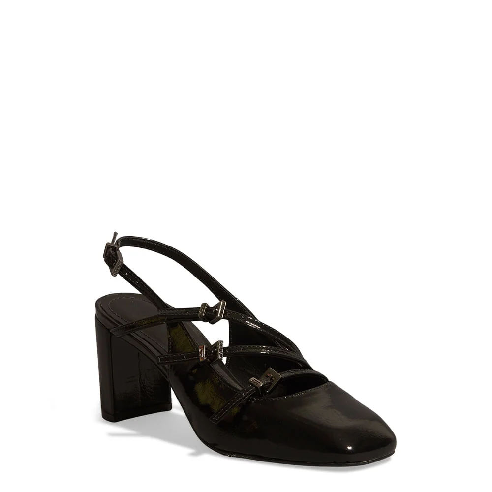 Scarpin Boneca Metalizado Preto Salto Grosso - vista 2 de 3
