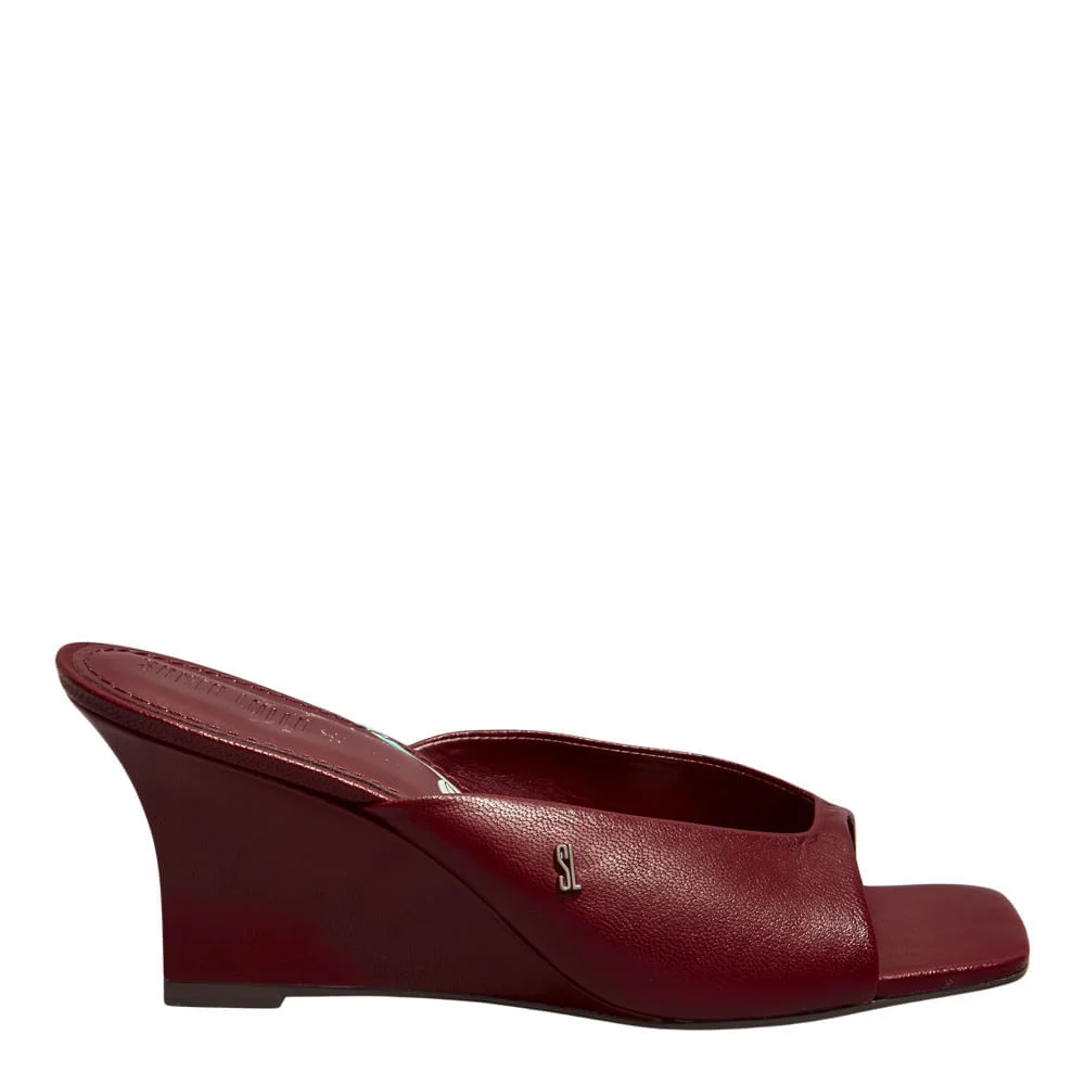 Mule Couro Pelica Soft Vermelho Bordô Salto Anabela - vista 1 de 4