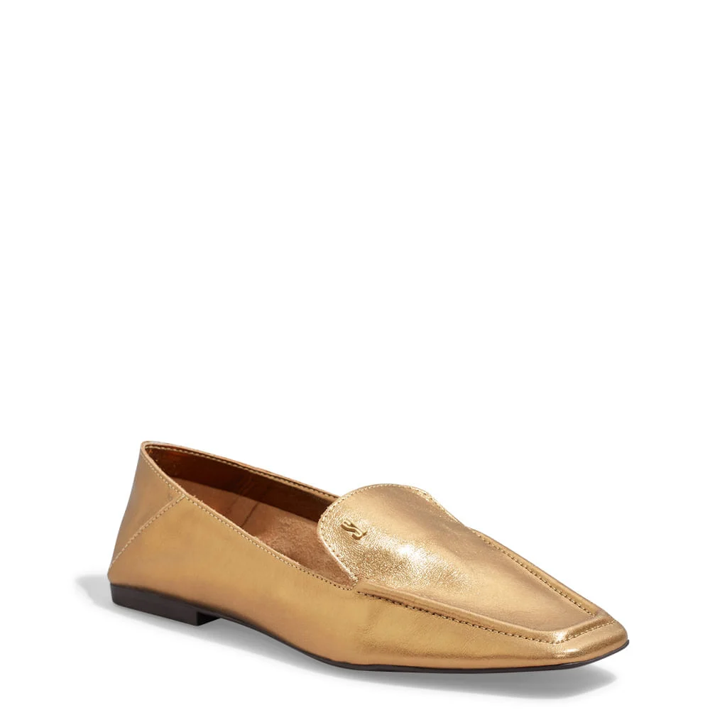 Mocassim Couro Metalizado Bronze Bico Quadrado - vista 3 de 5