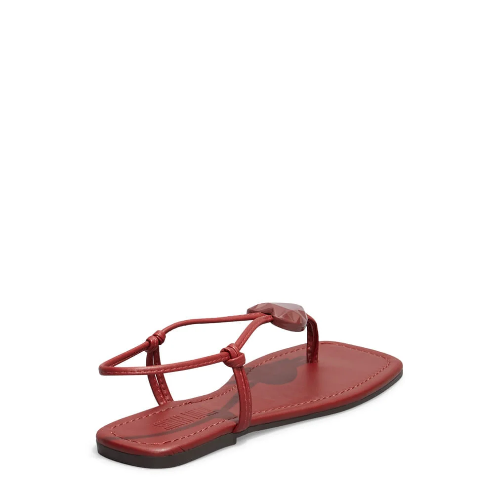 Sandália Rasteira Napa Soft Vermelho Malbec Bico Quadrado - vista 4 de 5