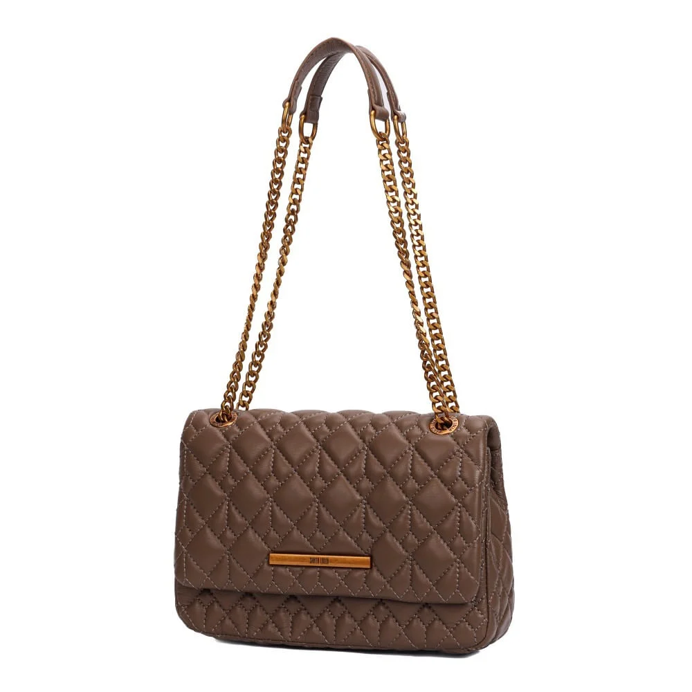Bolsa Cinza Soft Matelassê Alça Corrente Dourada - vista 3 de 6
