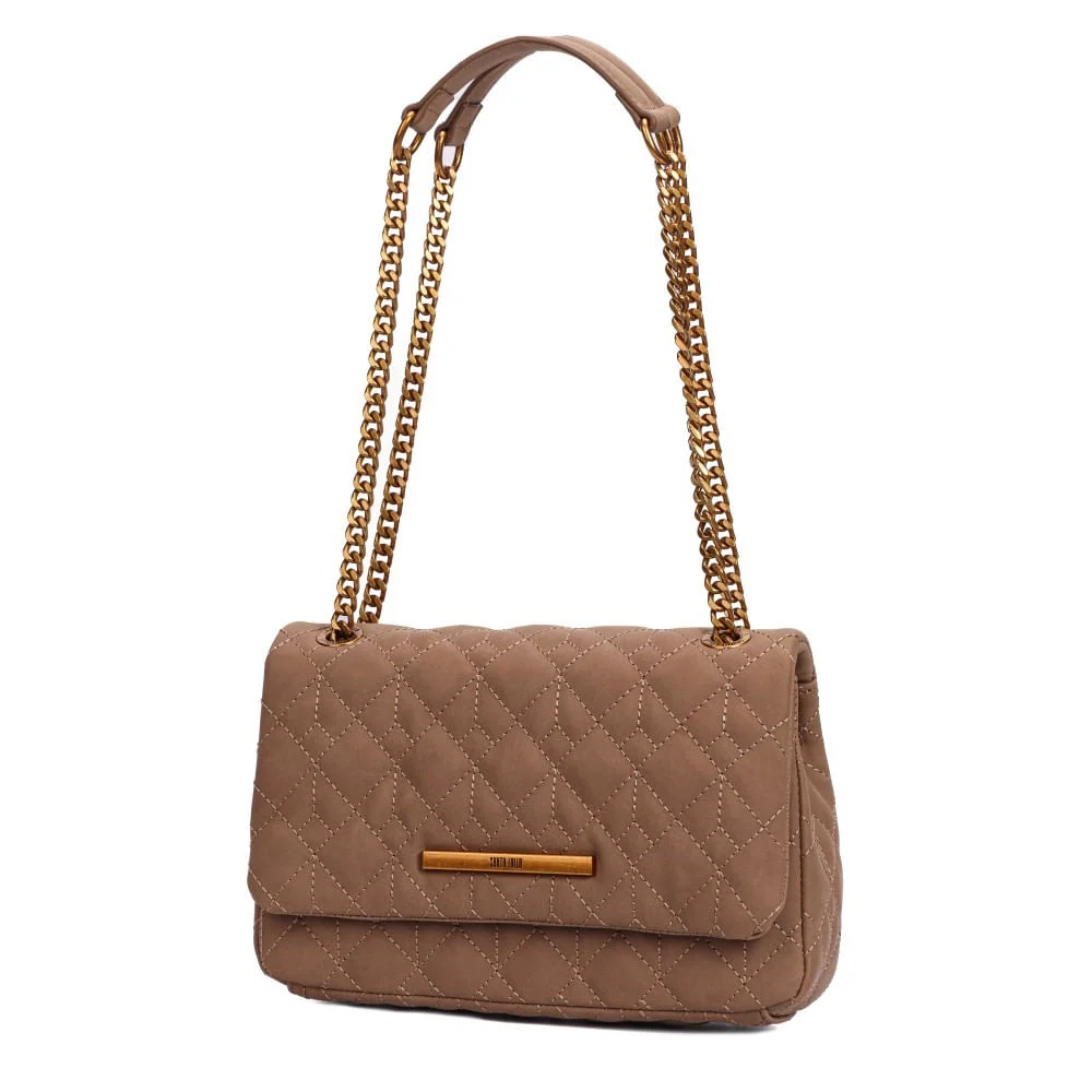 Bolsa Marrom Camurça Matelassê Alça Corrente Dourada - vista 3 de 6