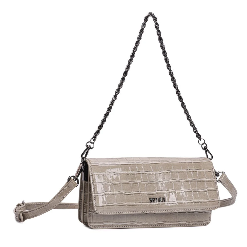 Bolsa Pequena Retangular Material Croco Cinza Alça Dupla - vista 2 de 6