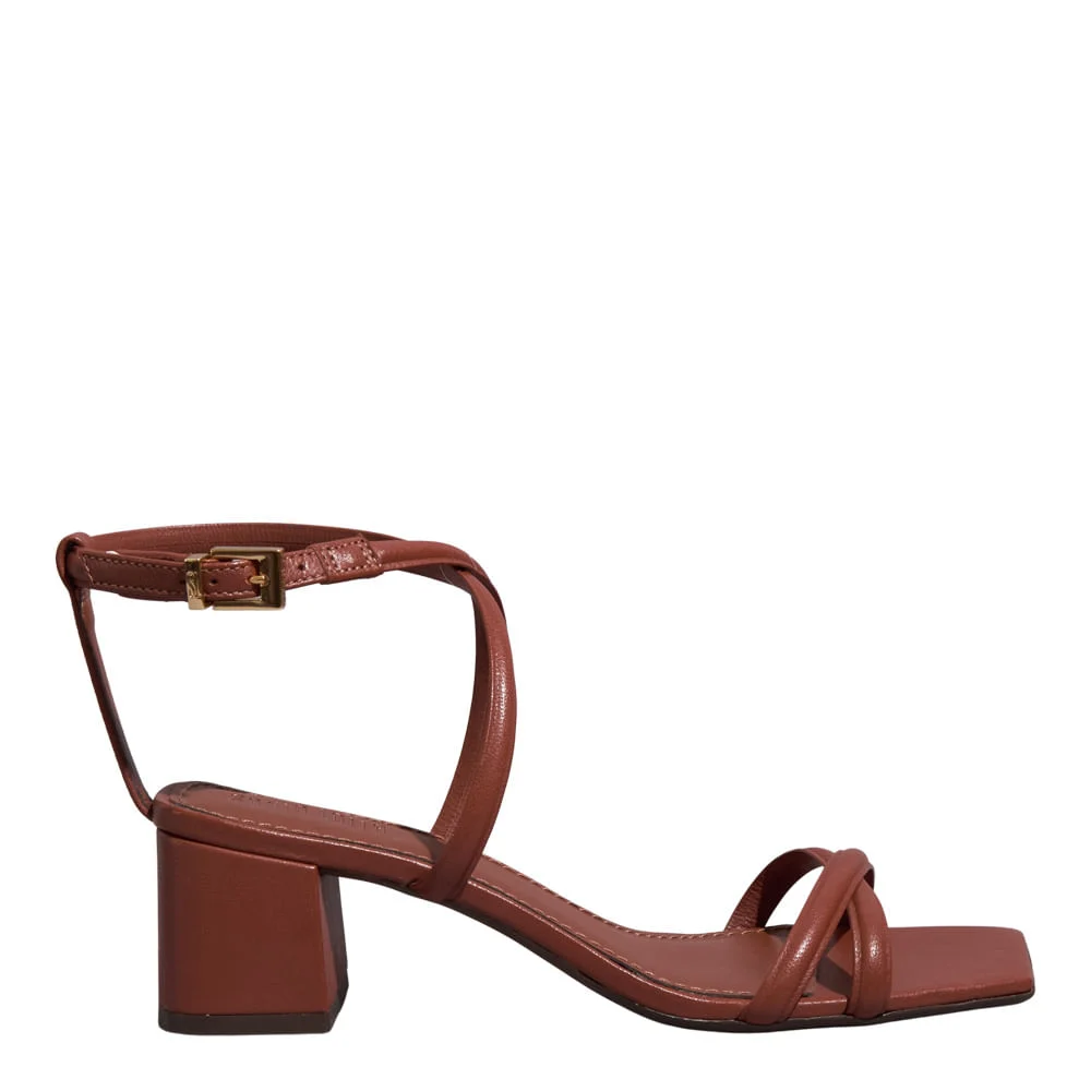 Sandália Couro Pelica Soft Salto Grosso Marrom Chocolate - vista 1 de 3