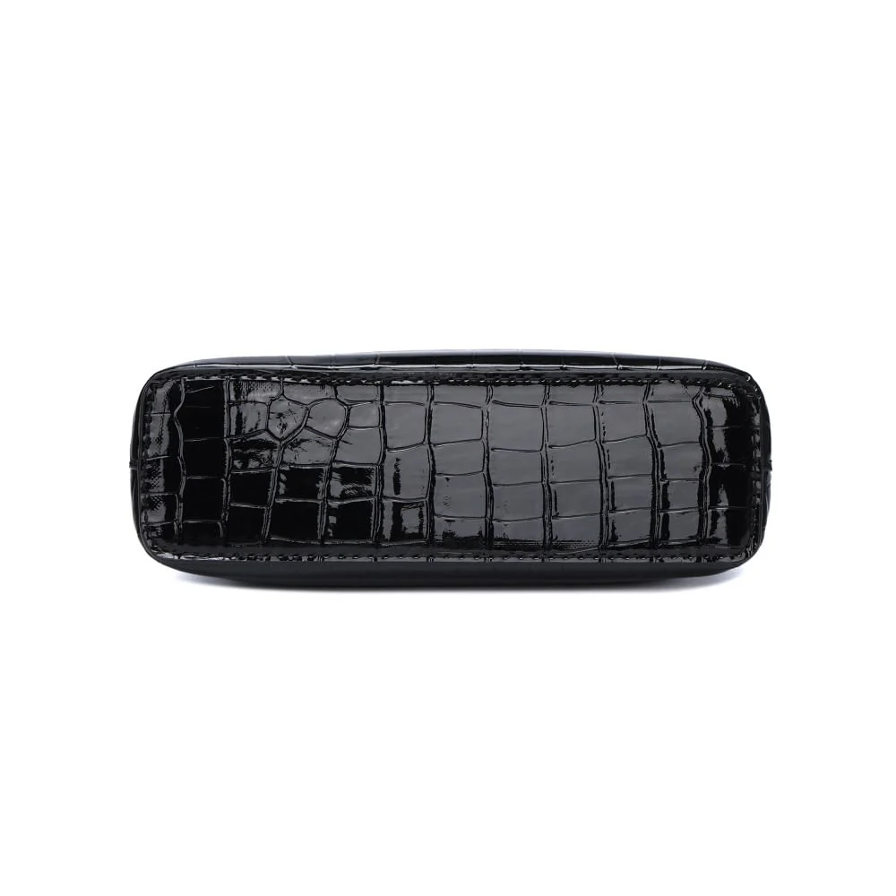 Bolsa Pequena Material Croco Preta Alça Transversal - vista 4 de 5
