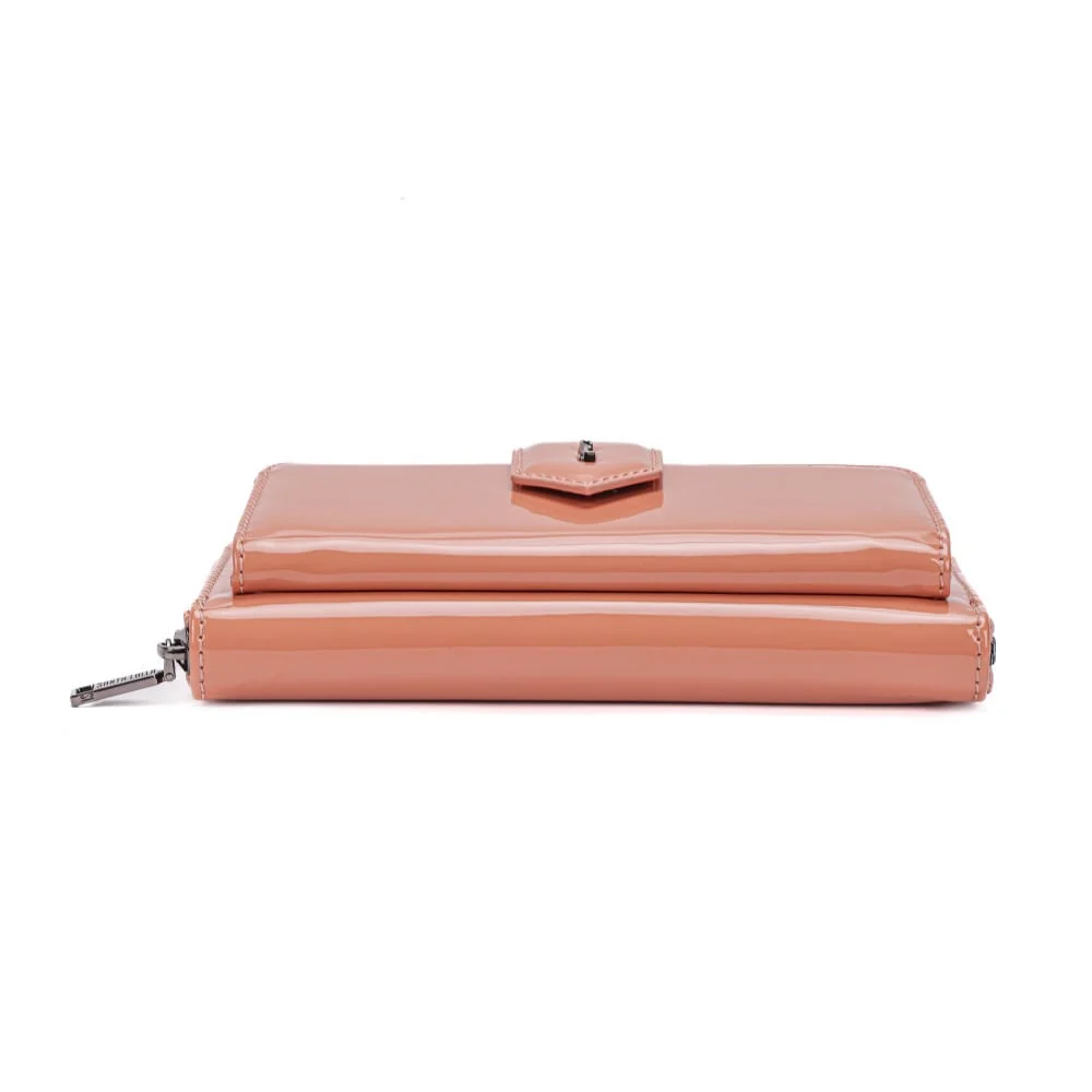Bolsa Carteira Verniz Rosa Goiaba Alça De Ombro Corrente - vista 4 de 6