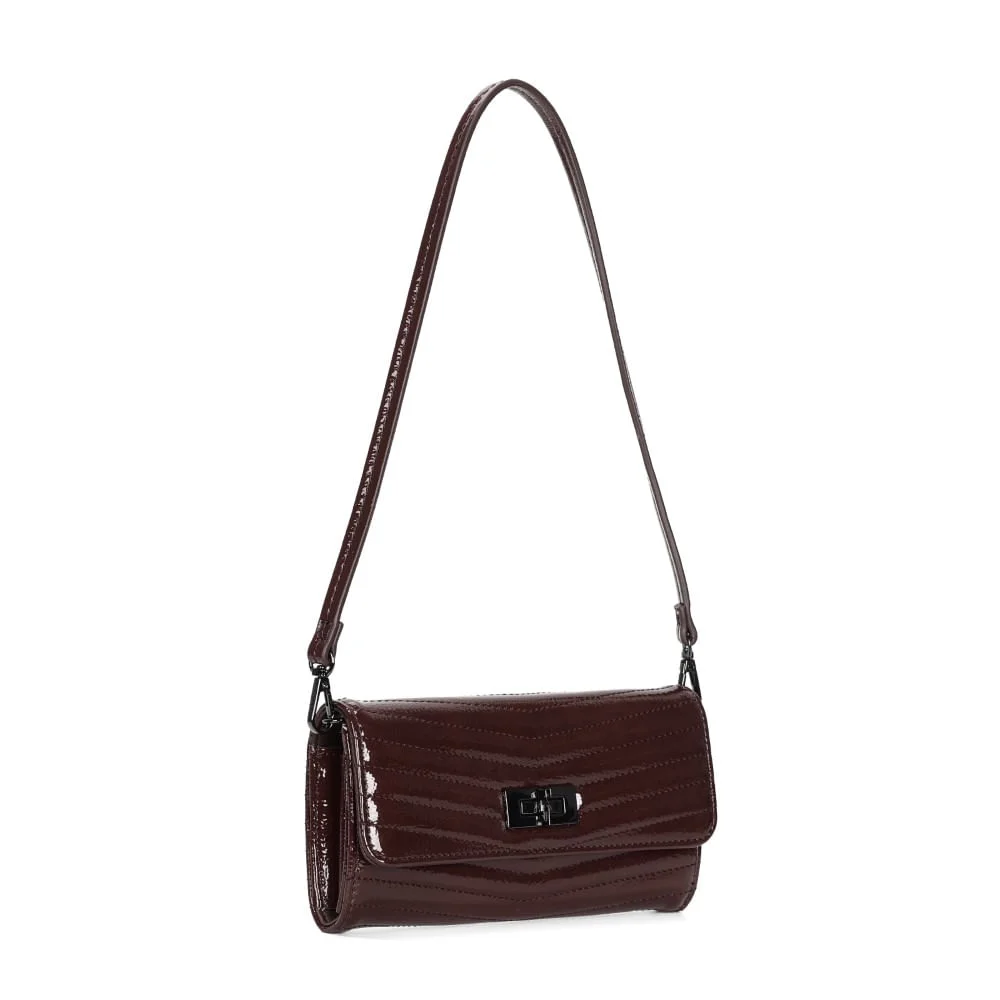 Bolsa Carteira Verniz Glossy Marrom Dark Alça De Ombro - vista 2 de 3