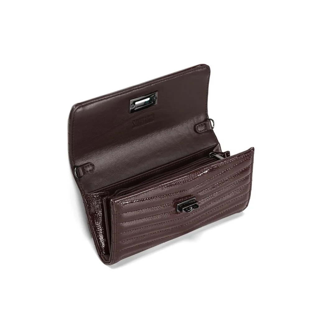 Bolsa Carteira Verniz Glossy Marrom Dark Alça De Ombro - vista 3 de 3