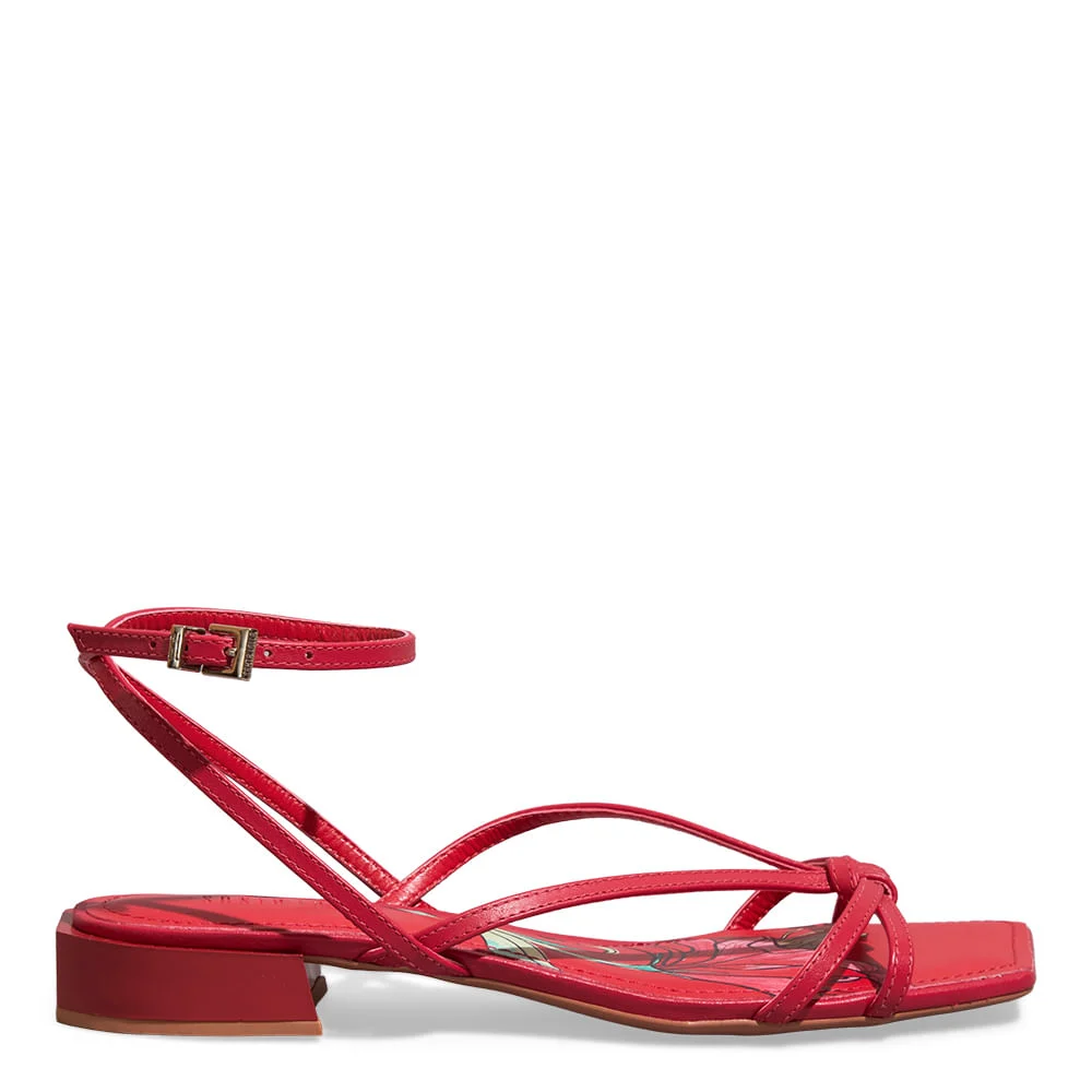 Sandália Couro Confort Bico Quadrado Vermelho - vista 1 de 4