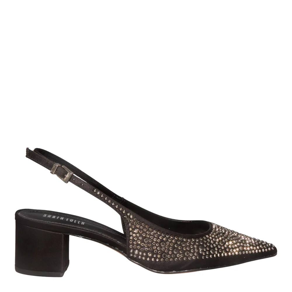 Scarpin Shiny Cetim Salto Bloco Preto - vista 1 de 3