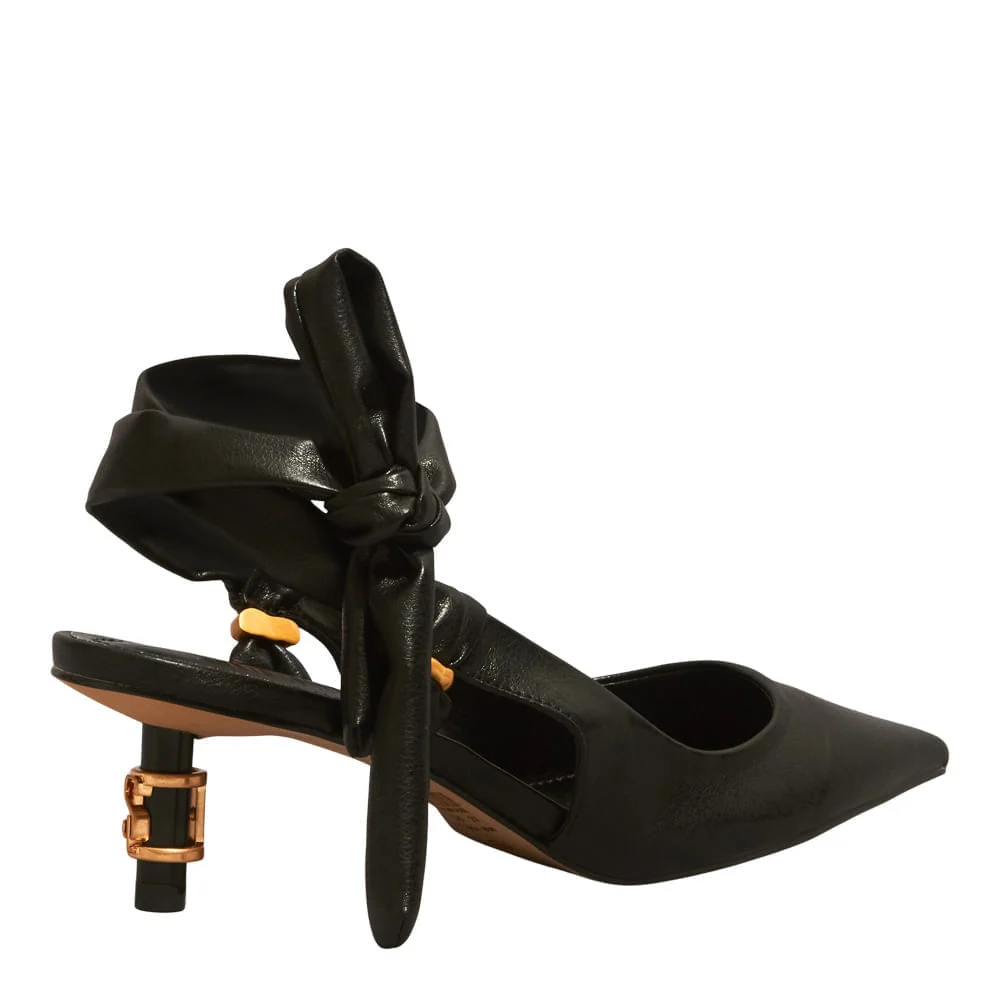 Scarpin Amarração Napa Soft Preto Salto Médio - vista 5 de 7