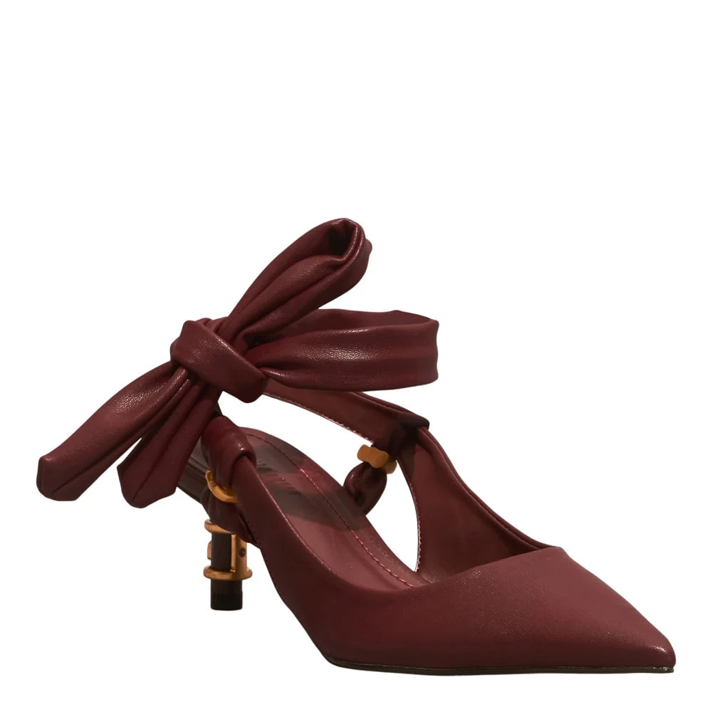 Scarpin Amarração Stretch Bordô Salto Médio - vista 2 de 4