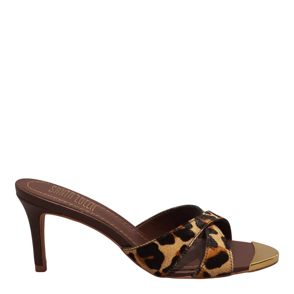 Mule Salto Médio Couro Animal Print Bico Metalizado - vista 1 de 4