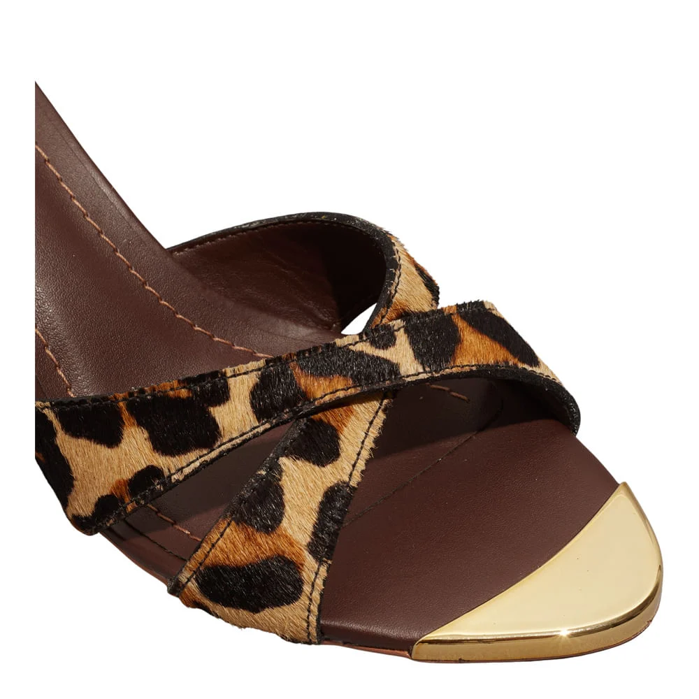 Mule Salto Médio Couro Animal Print Bico Metalizado - vista 3 de 4