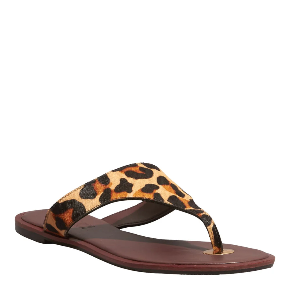 Rasteira Tira Dedo Couro Estampa Animal Print Onça - vista 2 de 5