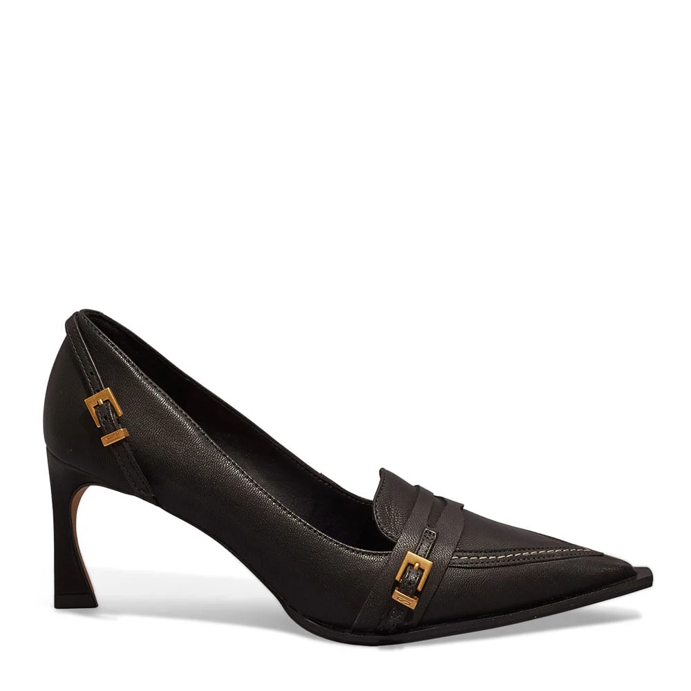 Scarpin couro pelica bico fino fivela preto - vista 1 de 4