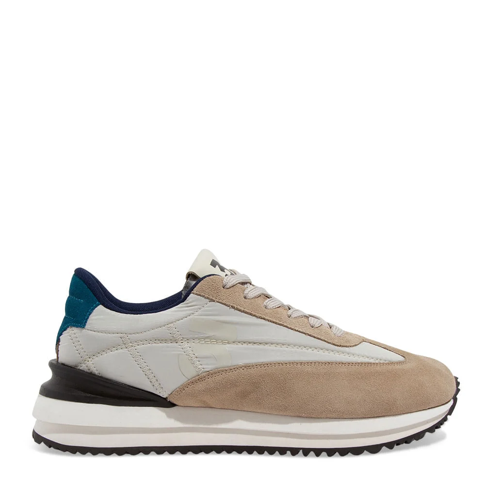 Tênis Jogger Masculino Couro Camurça Bege - vista 1 de 4