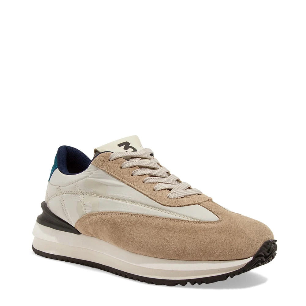 Tênis Jogger Masculino Couro Camurça Bege - vista 2 de 4