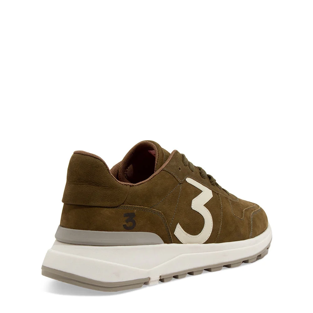 Tênis Jogger Masculino Couro Selaria Verde Oliva - vista 3 de 4