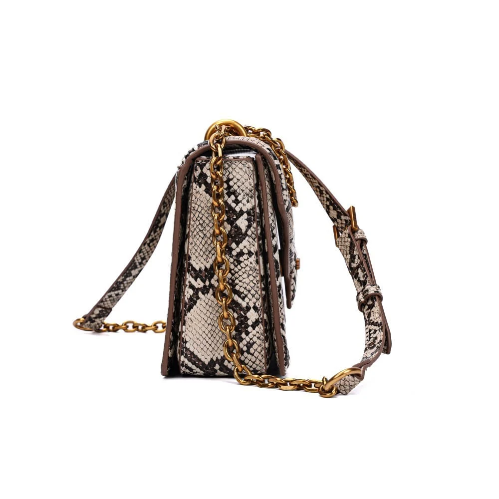 Bolsa Estampa Animal Print Cobra Bege Alça Transversal - vista 4 de 7