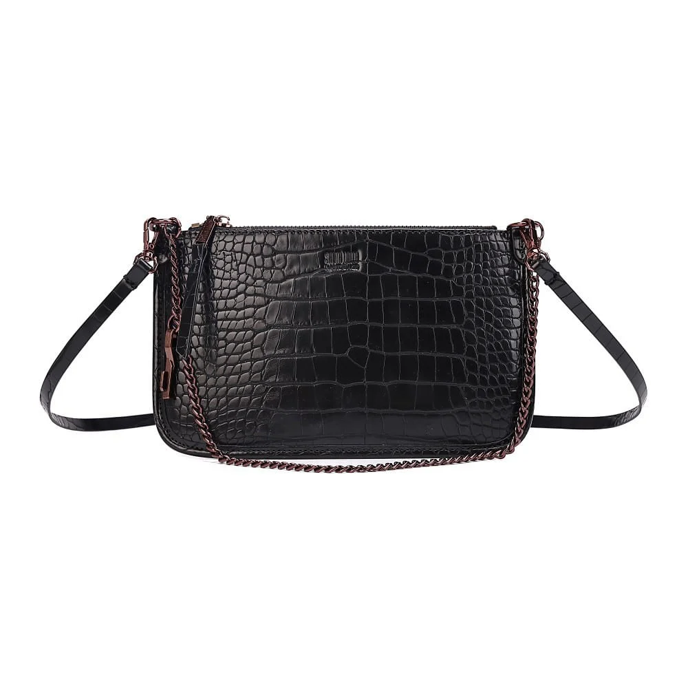 Bolsa Clutch Croco Preto Alça Transversal - vista 1 de 7