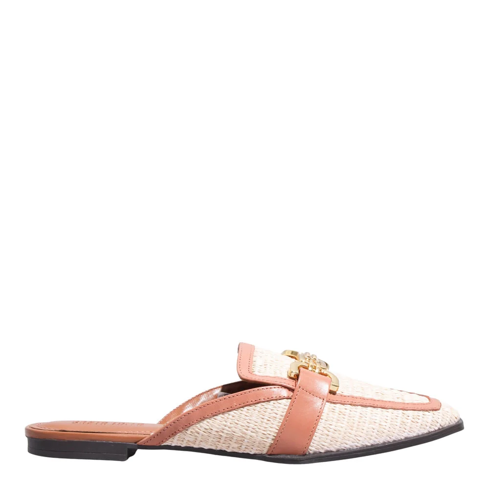 Mocassim Mule Palha Bege Bico Quadrado - vista 1 de 5