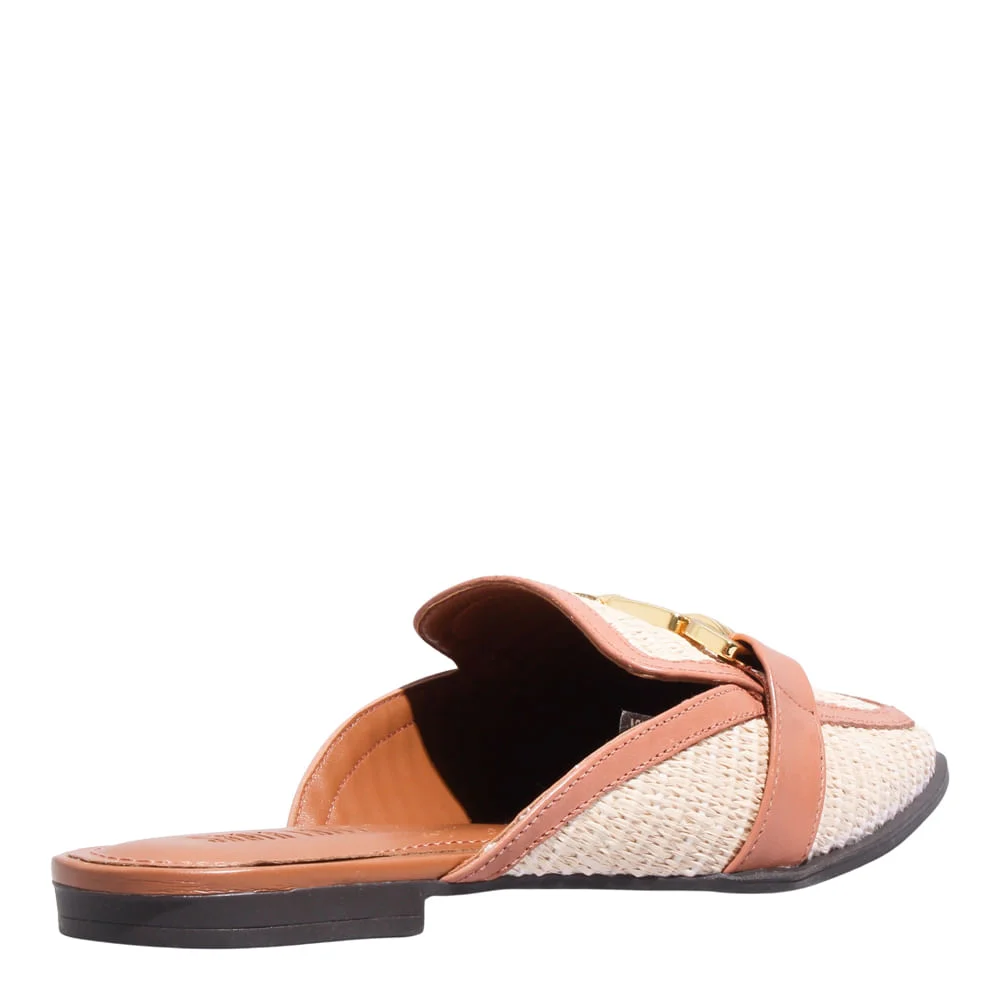 Mocassim Mule Palha Bege Bico Quadrado - vista 3 de 5