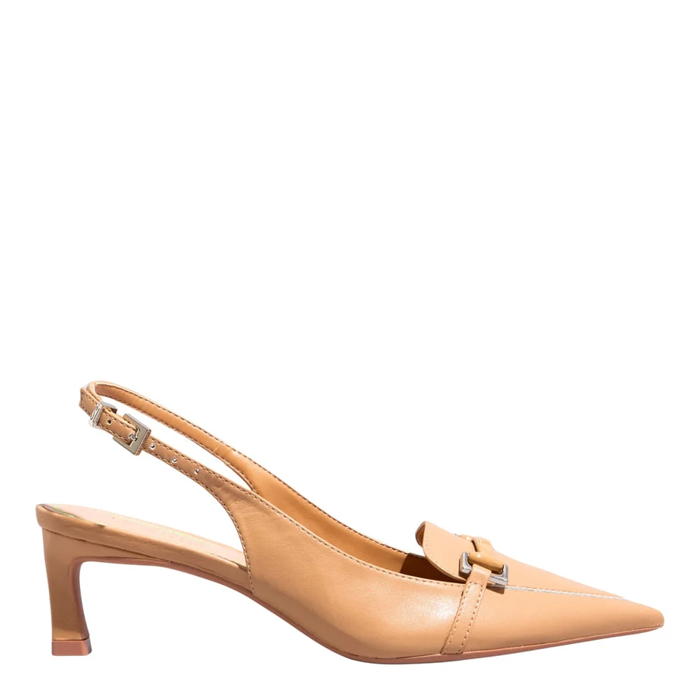 Scarpin Slingback Napa Soft Bico Fino Bege Palha - vista 1 de 4